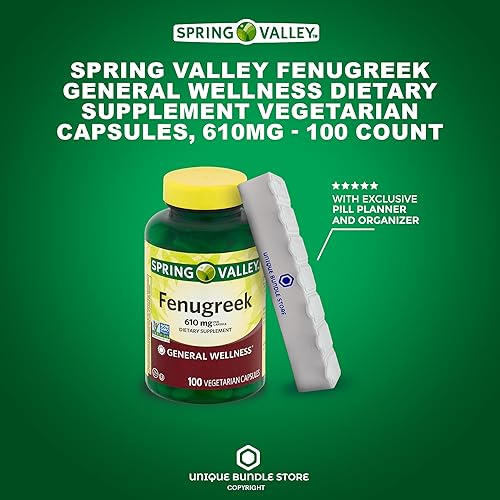 Miniatura 2 de Spring Valley - Fenogreco, 610 mg, 100 cápsulas de fenogreco, suplemento dietético vegetariano de bienestar general + organizador de píldoras de 7