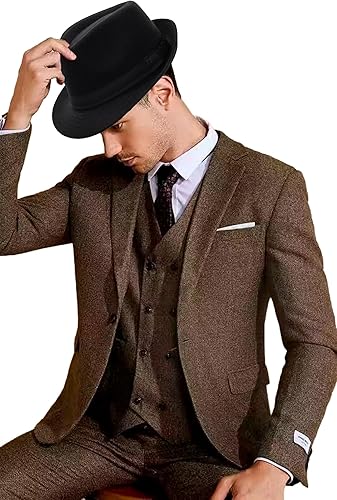 Miniatura 6 de Sombrero unisex clásico de Manhattan-Gangster-Fedora-Sombrero Trilby de ala corta, para mujeres y hombres, de fieltro de lana, con banda (SM)