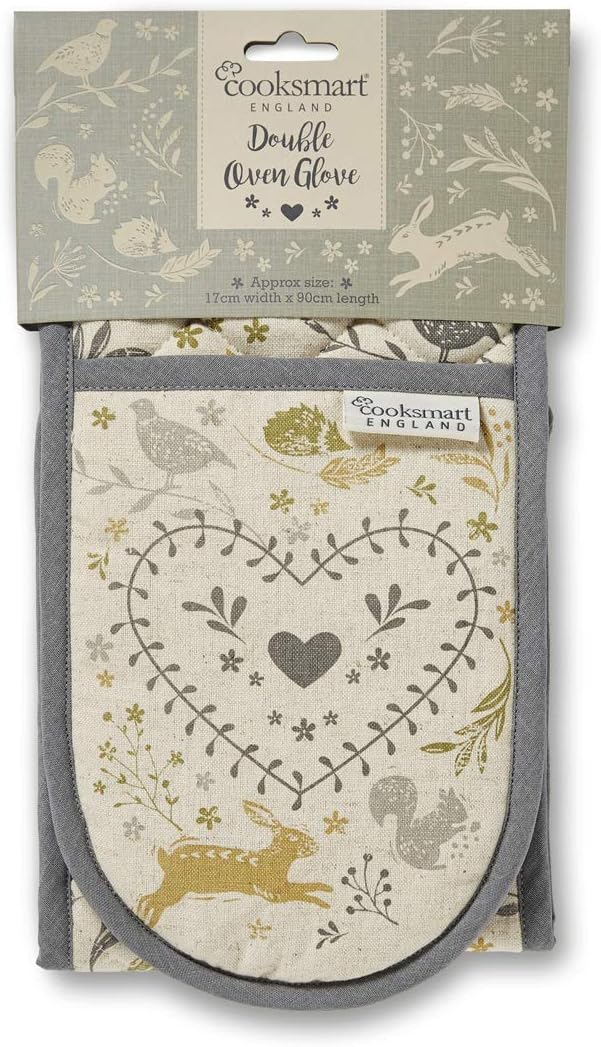 Cooksmart Double Oven Gloves Heat Resistant | British Designed Heat Resistant Oven Gloves | Modern Oven Mitt & Potholder for Home Cooking | Maximum Heat Protection Kitchen Oven Gloves - Woodland