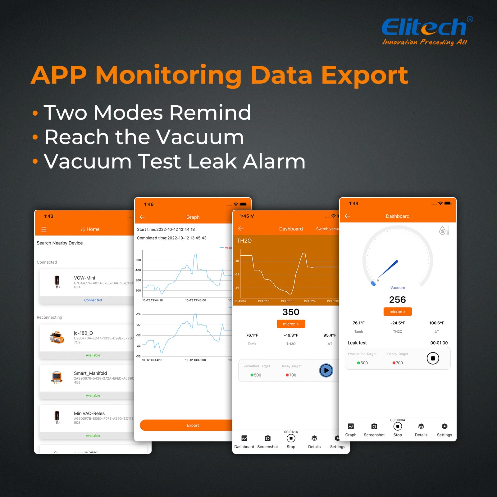 Manometro Digitale HVAC Elitech, Supporto App, Registrazione Offline con Generazione di Rapporti - Ideale per Aria Condizionata, Auto, Pompe di Calore.