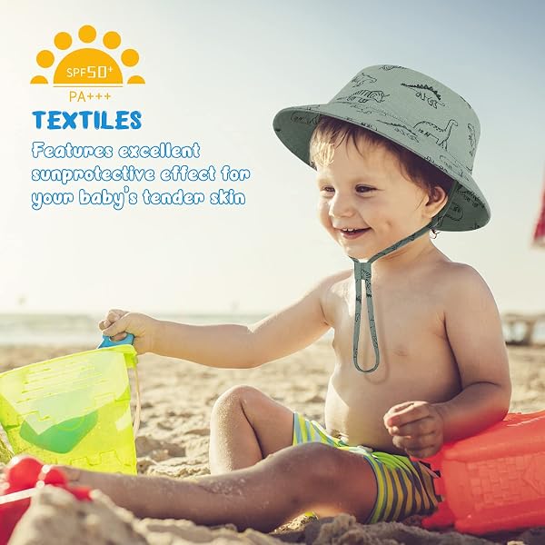 TOMEEK Chapeau de Soleil Bébé Bob Chapeau Garçons Filles Enfants Chapeau Seau d'été UPF 50+ Casquette de Plage Pliable avec Mentonnière Réglable et Large Bord - 3