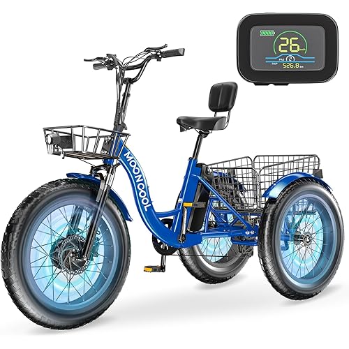 MOPHOTO Electric Tricycles for Adults, 3 Wheel E-Bike with 350W–750W Motor, Folding or Cruiser Frame, Multiple Speeds and Tire Sizes, UL Certified