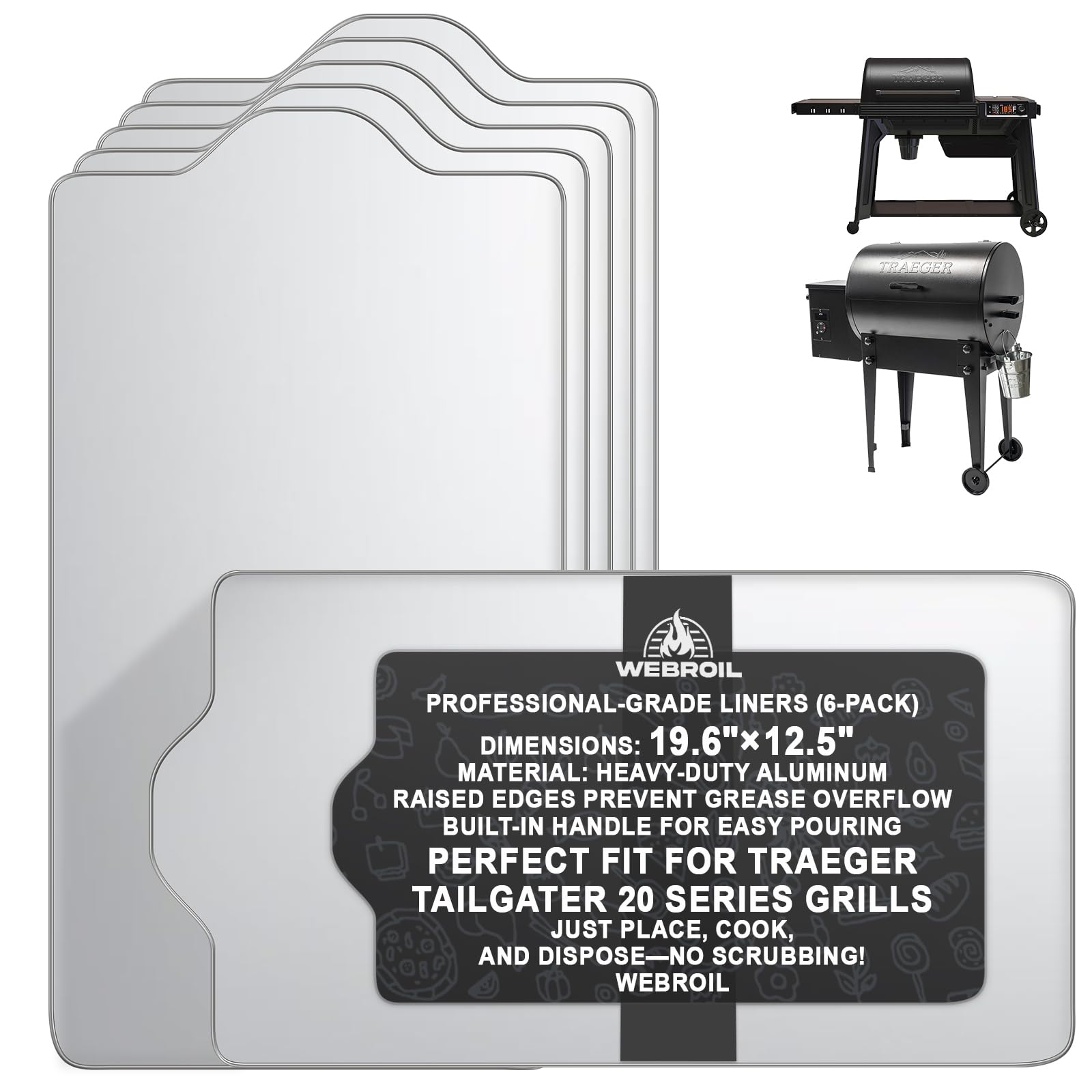 6 Packs BAC408 Drip Tray Liners for Traeger Tailgater 20 Series Grills