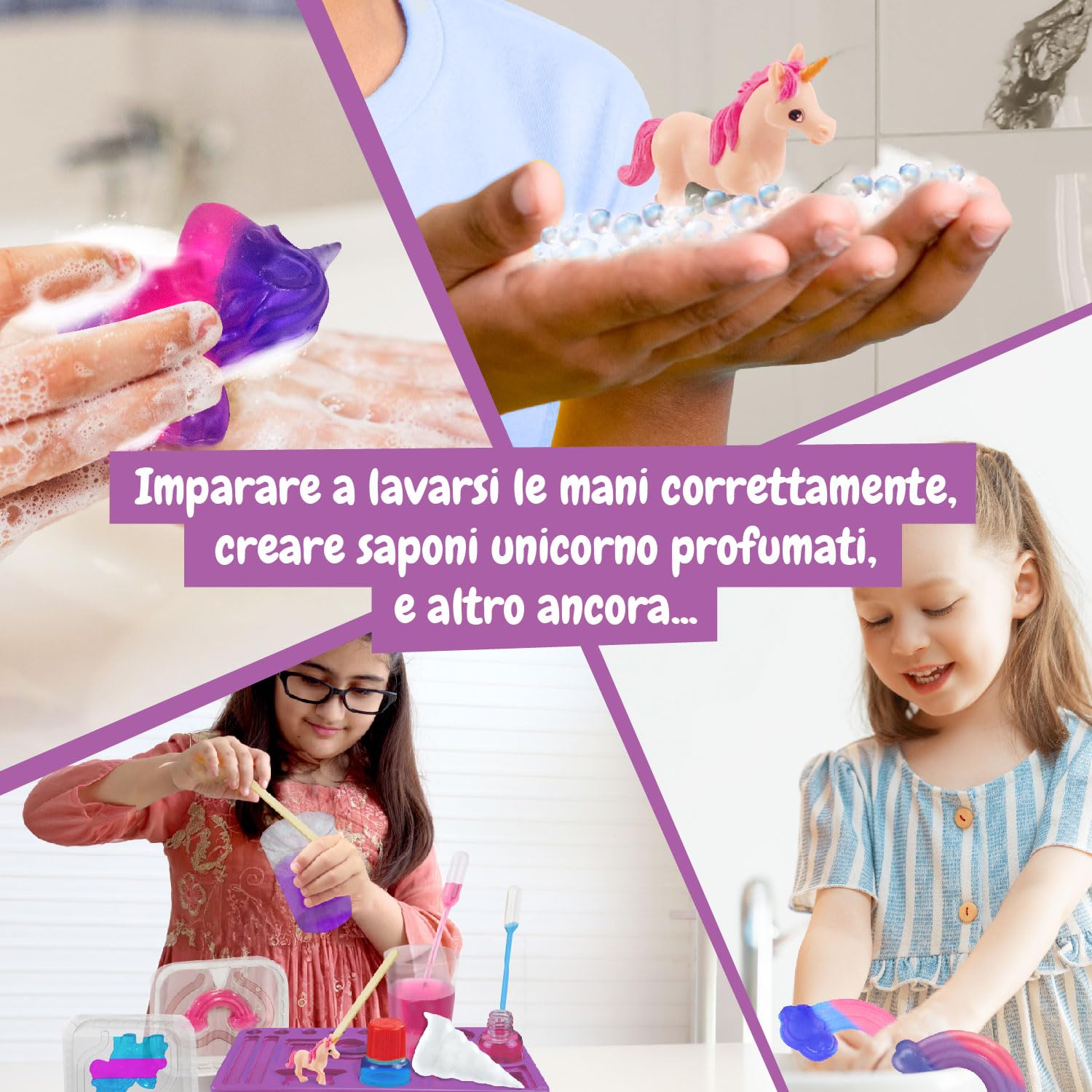 Science4you Unicorno Lab Kit per la Produzione di Sapone per Bambini 6 7 8+ Anni, Crea i tuoi Saponi con i Giocattoli dei Unicorno Fosforescenti All'interno, Regalo per Bambino e Bambina 6 7 8 9 Anni