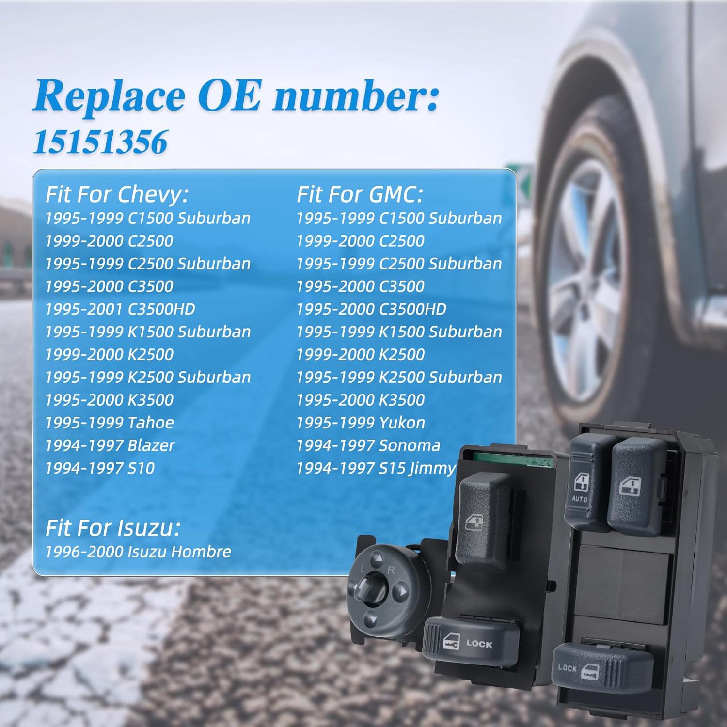 Master Power Window Switch Mirror Front Driver Passenger Side Compatible with 95-99 Chevy Blazer, Tahoe 96-97 GMC Jimmy 95-00 Chevy, GMC C1500 C2500 C3500,K1500 K2500 K3500 Replace OE 15151356