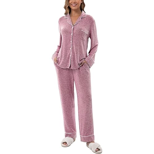 UMBY Silk Satin Pajamas for Women Set 2 Piece Silk Pjs Long Sleeve Top Cozy Sleepwear Silky Pajamas