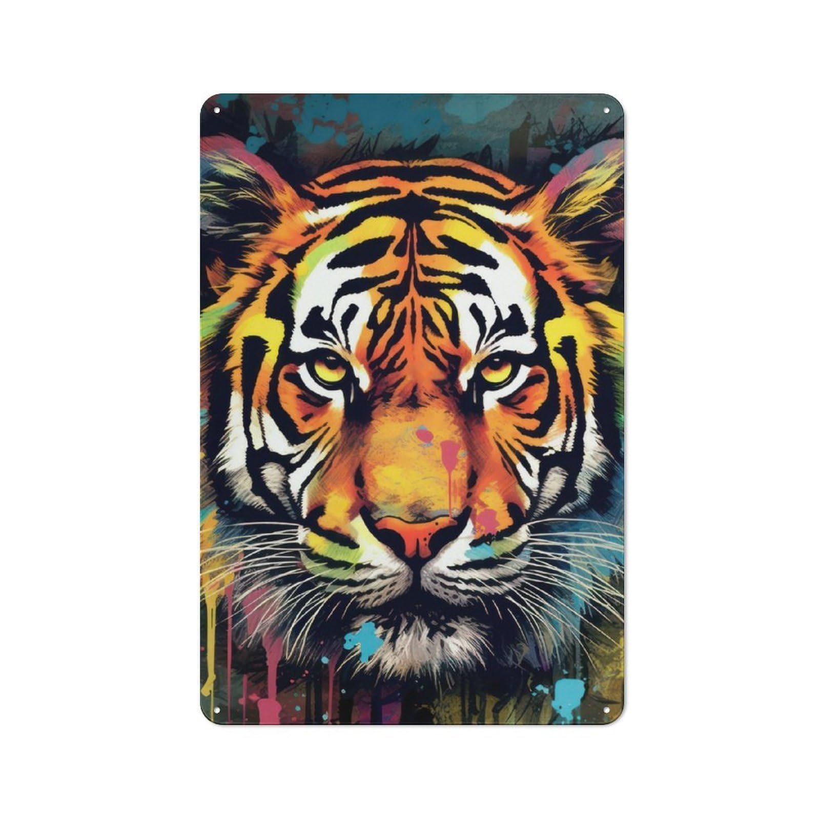 Junmoney Tiger Watercolor Art Vintage-Inspired Tin Sign 30X20cm For Living Room Wall, For Display In Living Rooms And Feature Walls