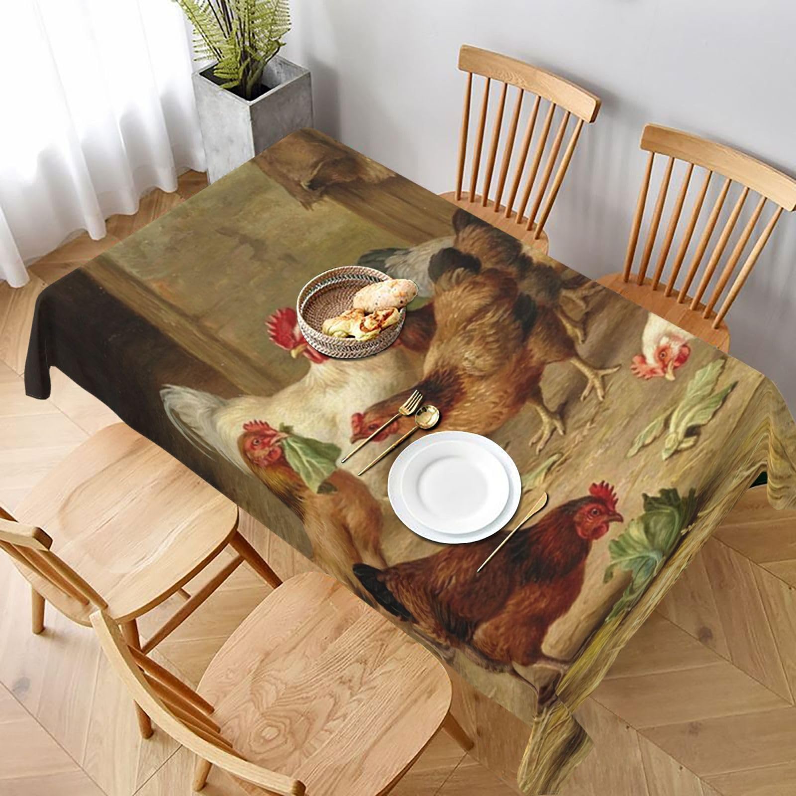 BNVSADC Farm Chickens Printed Rectangle Tablecloth 228x152 CM, Water Resistant Polyester Table Cloth Decorative Fabric Table Covers for Kitchen Dining Table Parties Camping