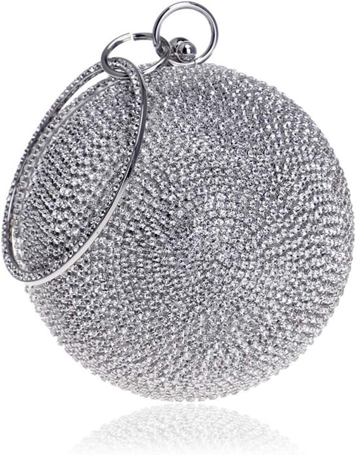 Ball Shape Clutch Purse Party Handbag Rhinestone Ring Handle Evening Bag