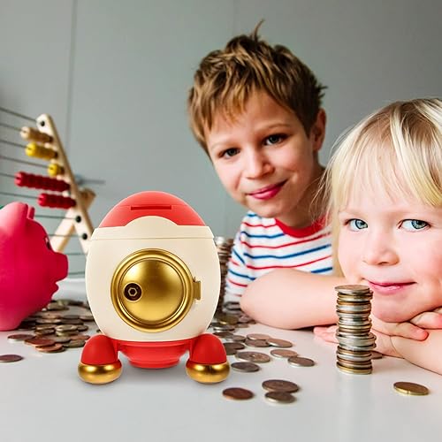 Miniatura 2 de Gadpiparty Alcancía de cohete para niño y niña, adorable caja de dinero de dibujos animados, diseño seguro estable para niños y niñas, bonito banco