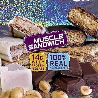 Muscle Foods Muscle Sandwich Bars, Variety Pack | Real Ingredients, Whey Protein Isolate, High Protein Bars, 2-Ounce Bars (12 Count)