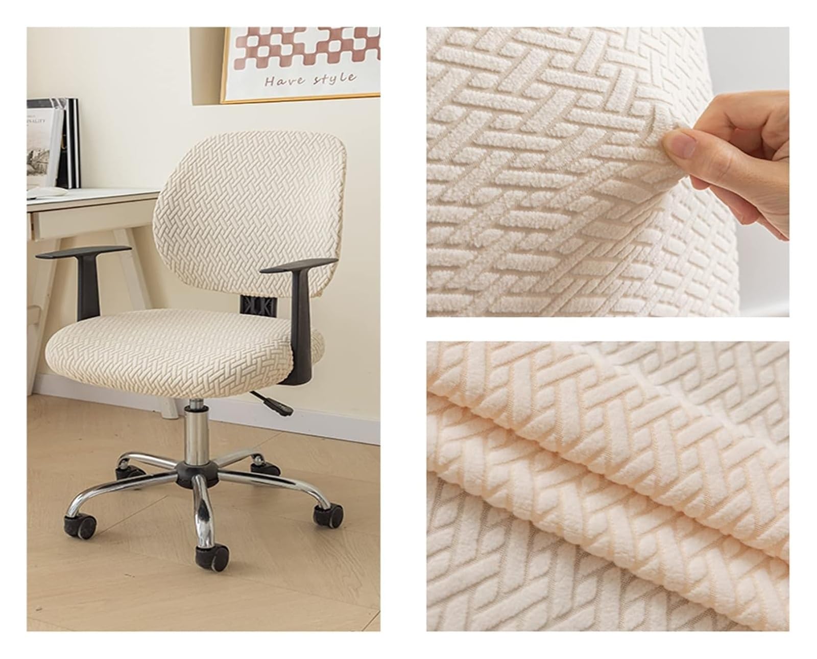 Coprisedili for sedie da ufficio, protezioni for sedie for computer, coprisedie girevoli sfoderabili e lavabili in tessuto di seta di mais(Beige,10PCS)
