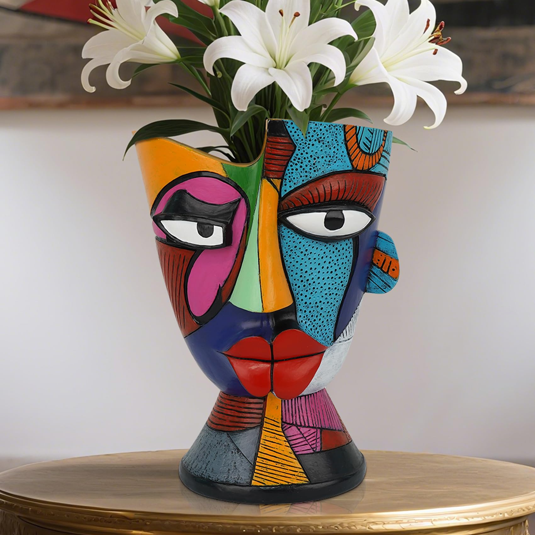 Fioriere con viso astratto, testa di vaso da 19 cm, con drenaggio, vasi decorativi retrò arcobaleno, carino e unico vaso per piante grasse/piante serpenti/cactus per interni ed esterni