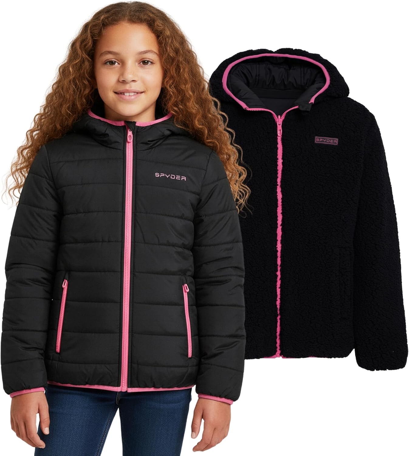 Spyder Reversible Girls Puffer Jacket, Sherpa Lined Winter… Spyder Reversible Girls Puffer Jacket, Sherpa Lined Winter…