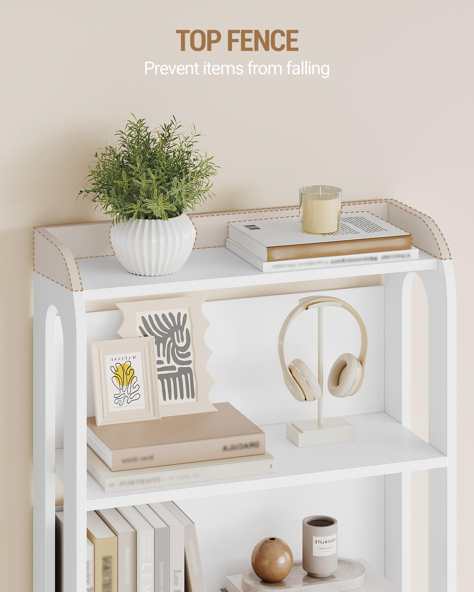 Hzuaneri Bibliothèque, étagère en Bois à 7 Niveaux, étagère géométrique 3D de Bureau, Bibliothèque sur Pied en Bois pour Chambre, Salon et Bureau 24 x 60 x 181,4 cm Blanc BC70003X