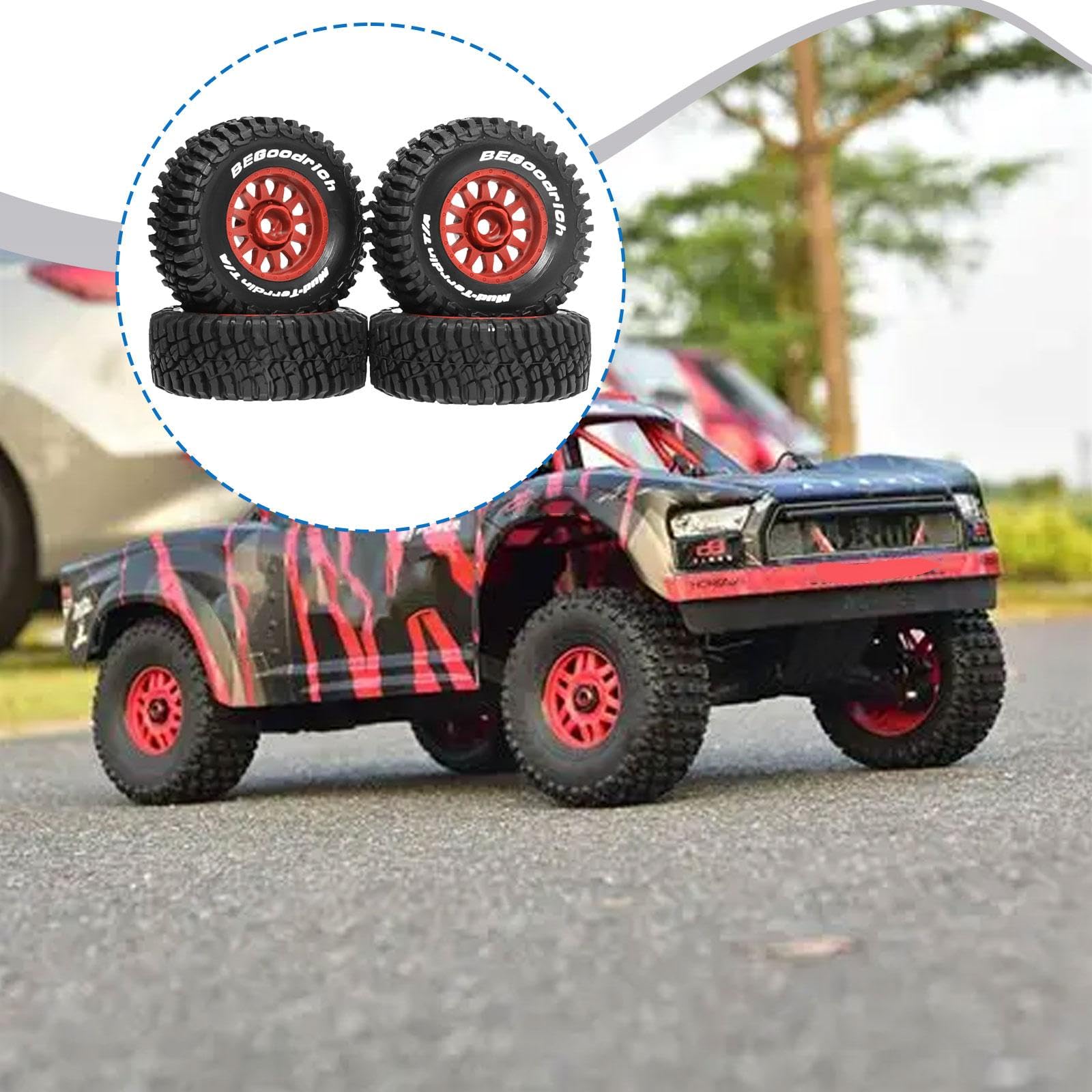 4 Pezzi RC Car Tires Ruote E Pneumatici per Auto Radiocomandate Ricambio Robusto Mozzi Universali Facile Montaggio Adatti per Modellismo su, Rosso
