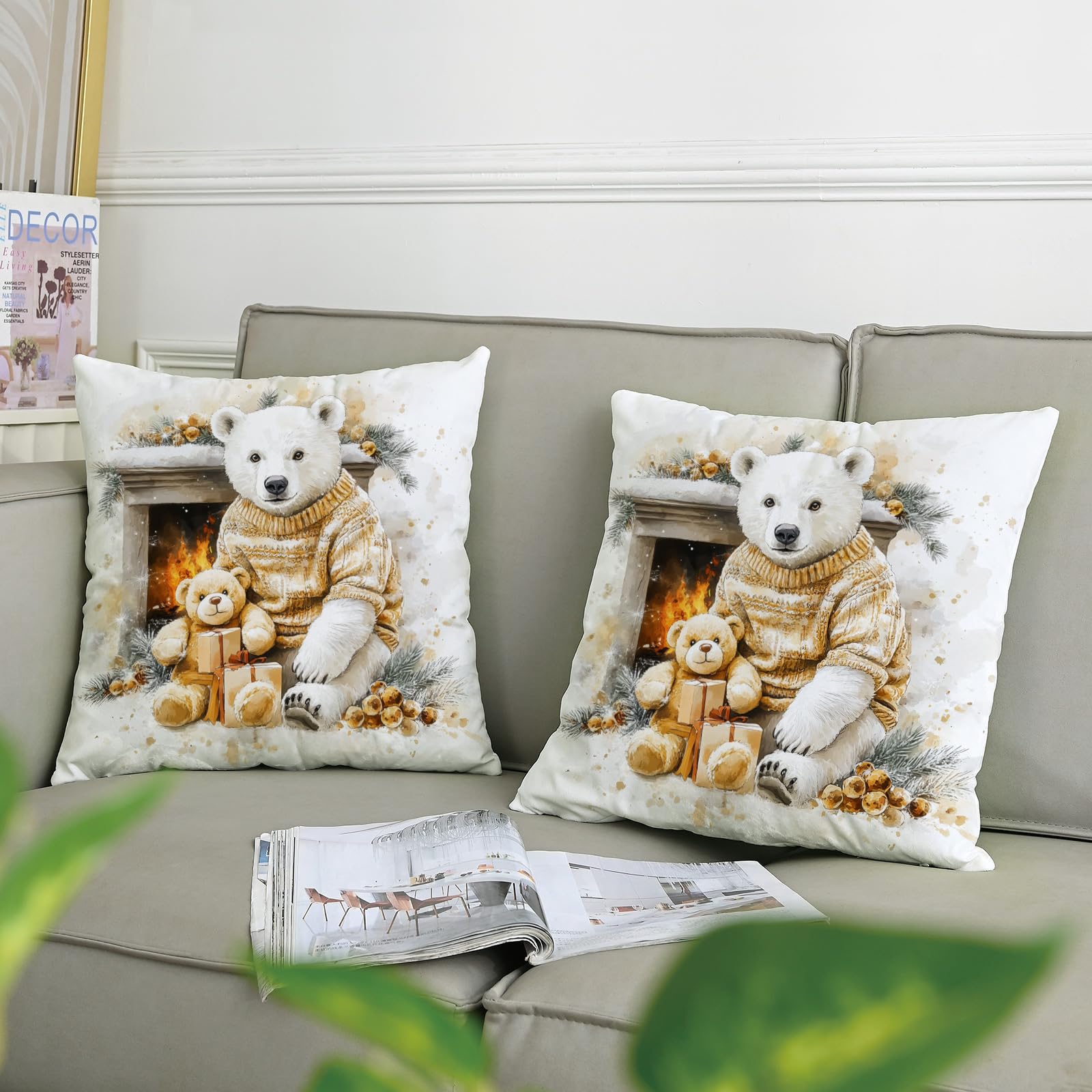 Ivory Snowy Forest Gnomes Lumbar Pillow - World Market 🎄 NWT World Market Dancing Christmas Bears Throw Pillow 16\