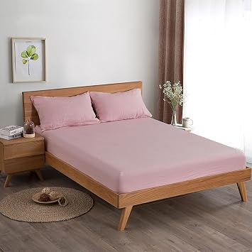 100% Pure Linen Fitted Sheet, 1 Pack XL Twin Size 13 Deep Pocket Mattress Cover, Breathable Natural Linen Fitted Sheet Only, 39X80+13 Farmhouse Style Bedding Pink, XL Twin