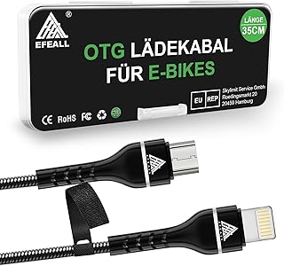 EFEALL EBike Charging Cable for Lightning Bosch Intuvia, Kiox, Nyon (Older), Tacho Fahrrad, EBike OTG Function USB Charging Cable 35 cm for Computer EBike Connect to Charge Phone