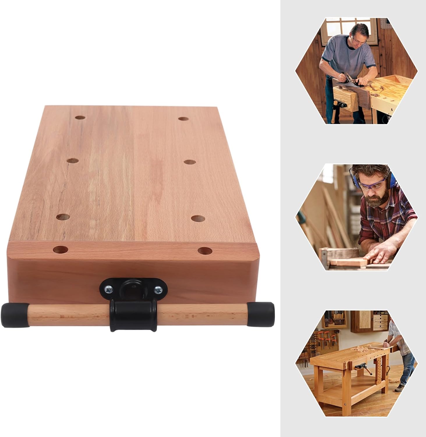 Portable Hard Wood Workbench, 7.87-Inch Embedded Woodworking Vise Smart Vice w/Superior Clamping for Homes Garage, Workshop, Woodworking Studios, and Equipment for Fixing & Processing Wood
