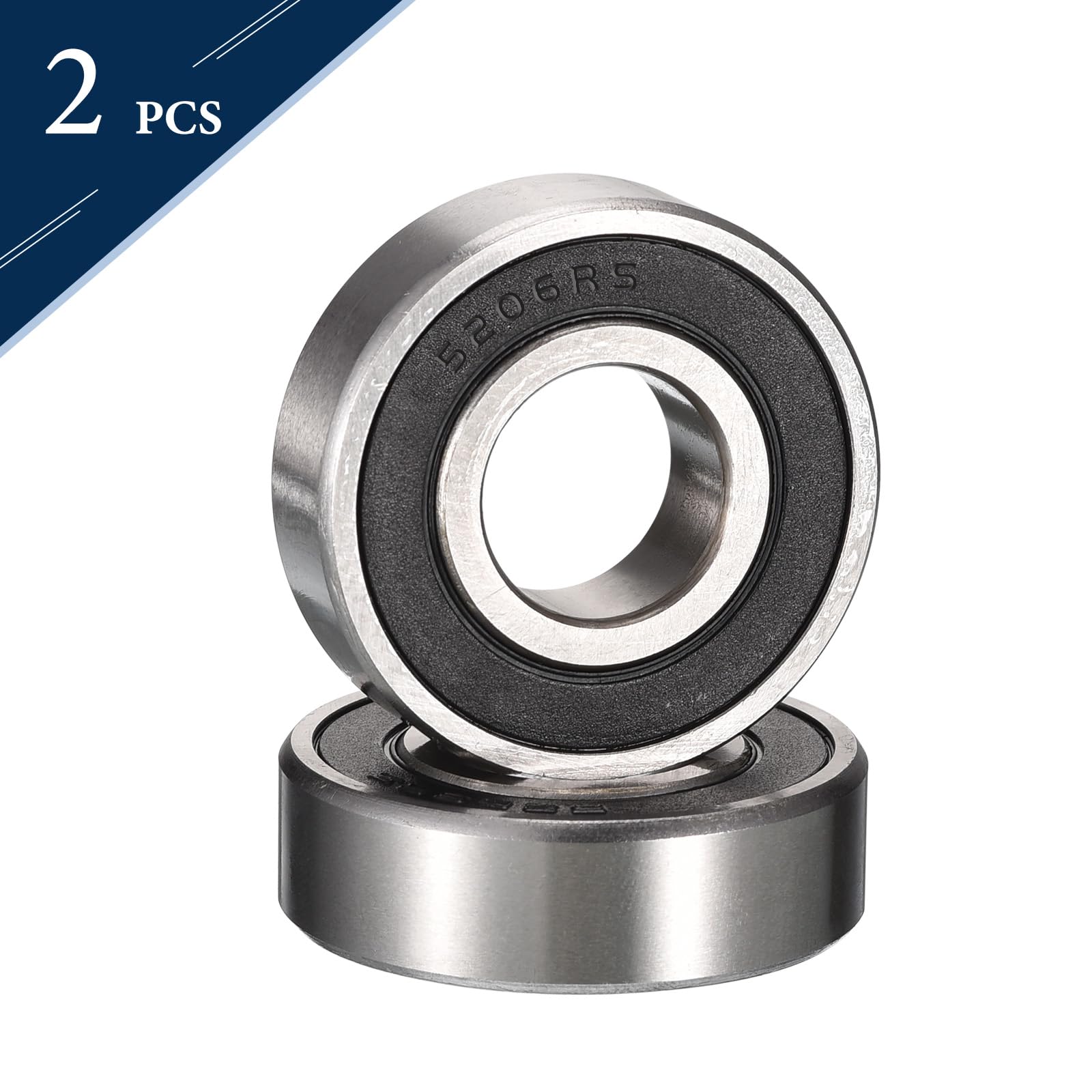 HiPicco 3206-2RS/5206-2RS Cuscinetti a contatto obliquo, ID 30 mm x OD 62 mm x larghezza 23,8 mm doppi cuscinetti a sfera sigillati in gomma, pre-lubrificati (GCr15) Acciaio cromato 2 pezzi