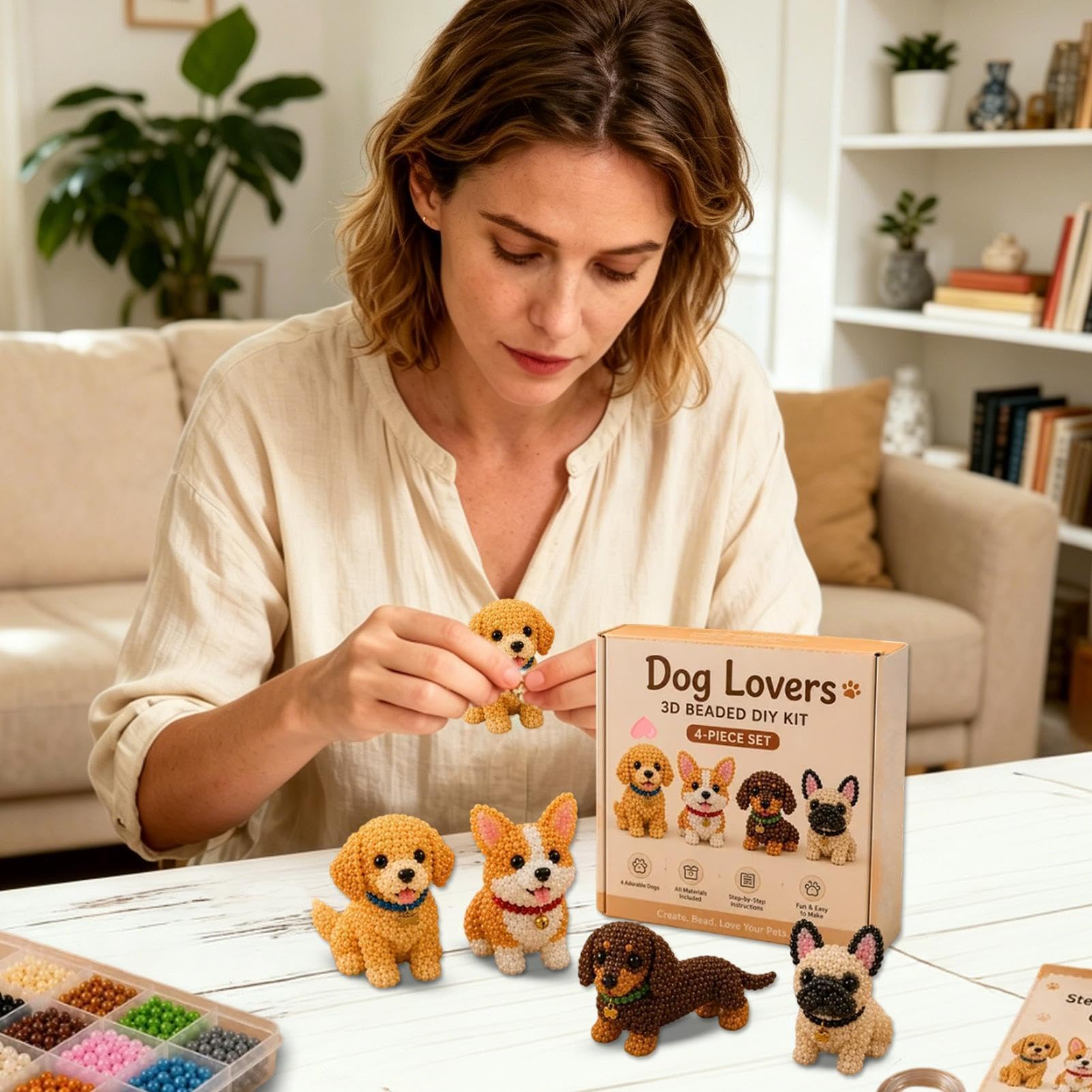 Set de Animales con Abalorios, Kit de Cuentas Animales for Adultos, con Instrucciones, Bonito Juego Manualidades en 3D, Creativo, Colorido, fácil Hacer(C)