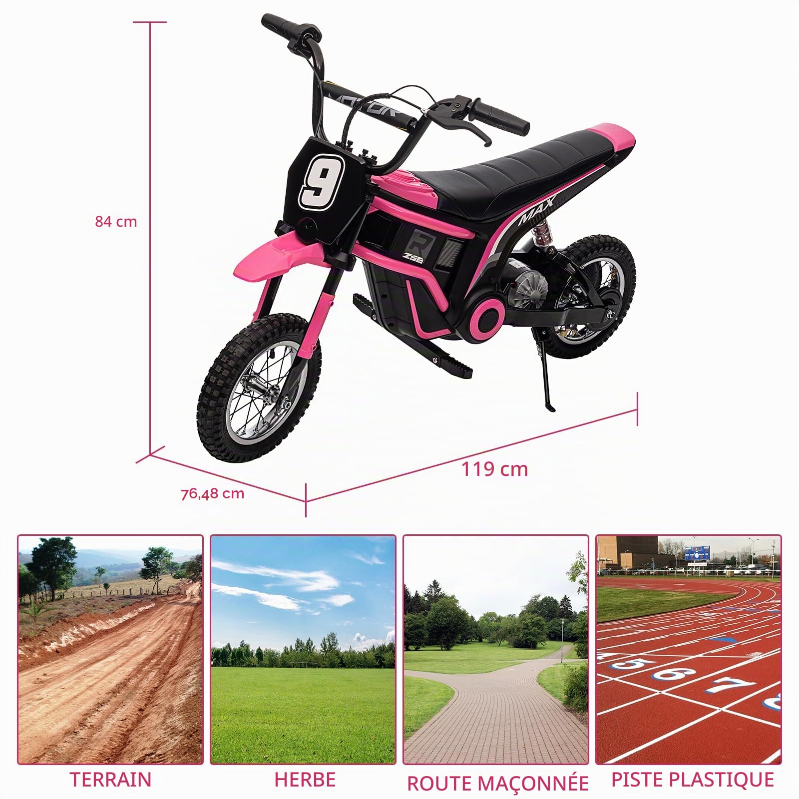 Garvee Moto Électrique Enfants 24V 350W, Moto Cross 3 Vitesses (8/12/23 Km/h), Cadre Renforcé, Suspension Amortie, Poids Max 60 kg, Adapté Aux Enfants 8-12 Ans