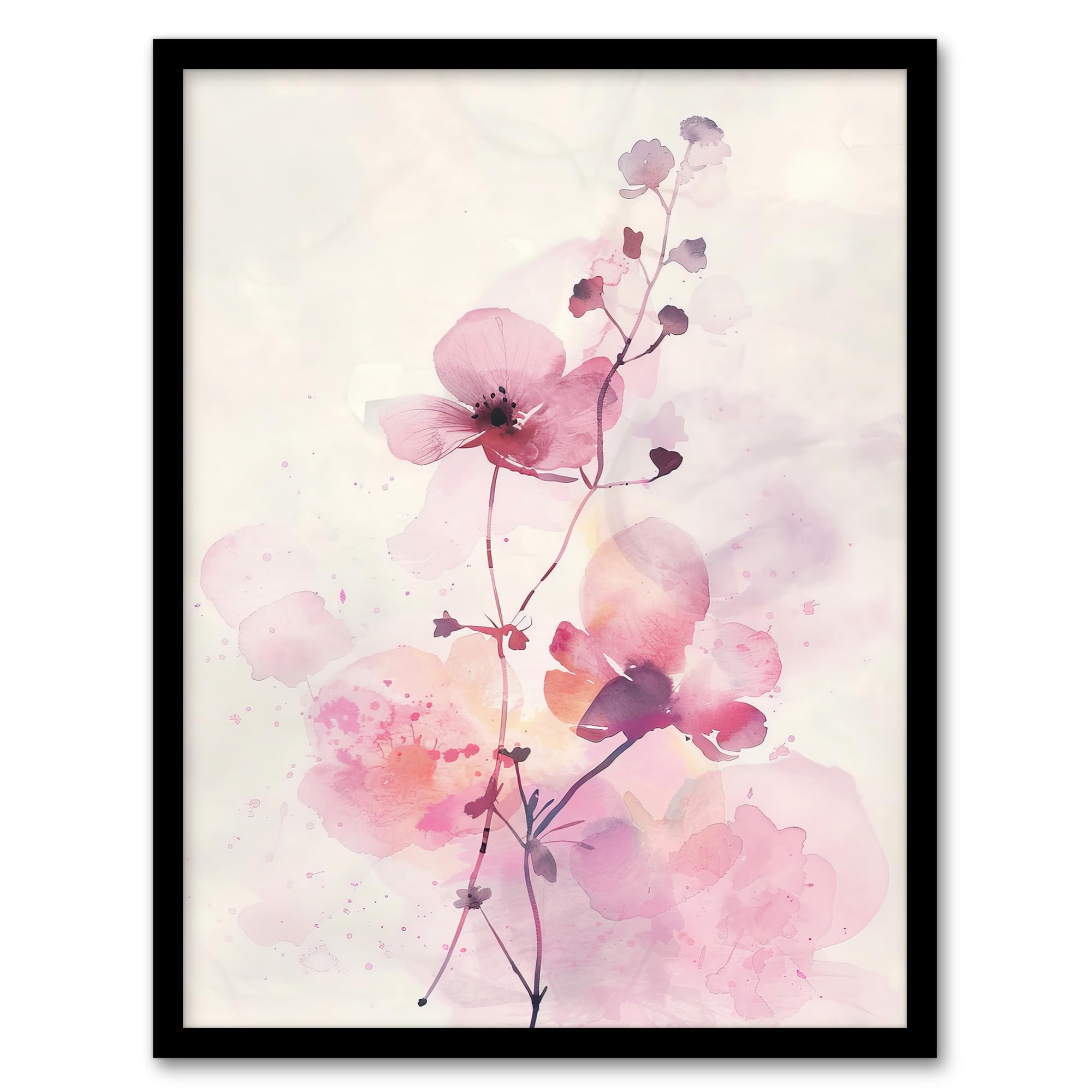 Artery8 Purple Geranium Flower Pastel Modern Watercolour Living Room Artwork Framed Wall Art Print 18X24 Inch