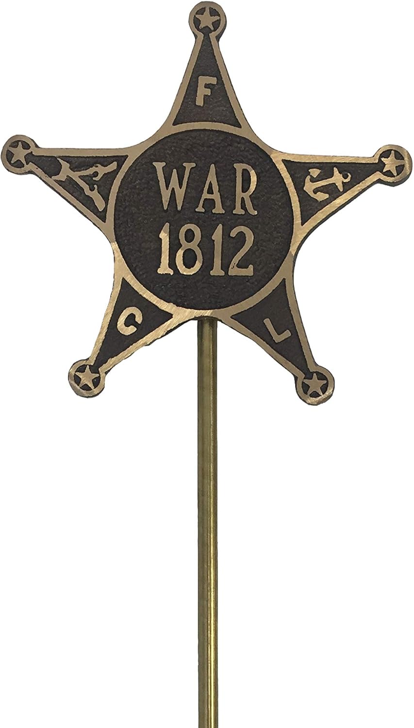 War of 1812 Bronze Grave Marker - Cemetery Memorial Flag Holder, Veteran Plaque, Made in USA