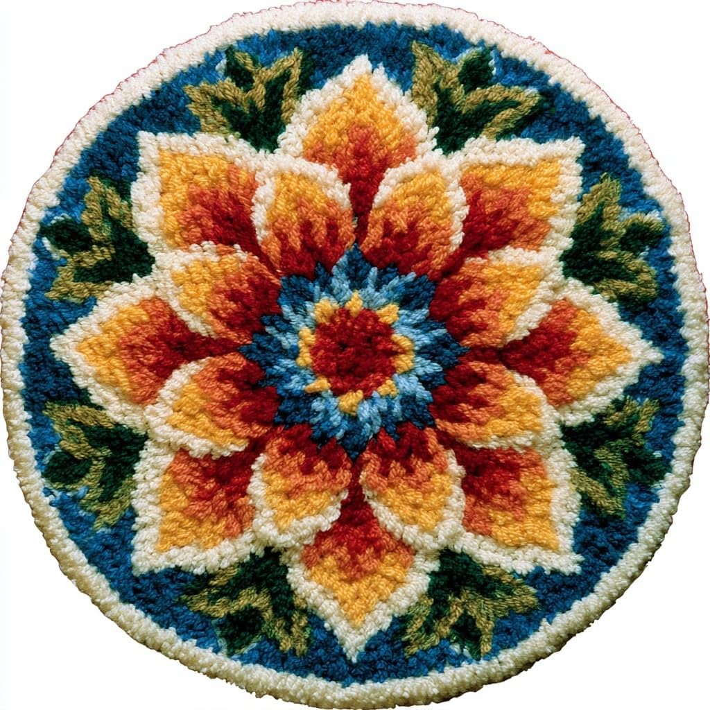 AMBATTERY Round Latch Hook Kits Pre-Printed Rug,Flowers