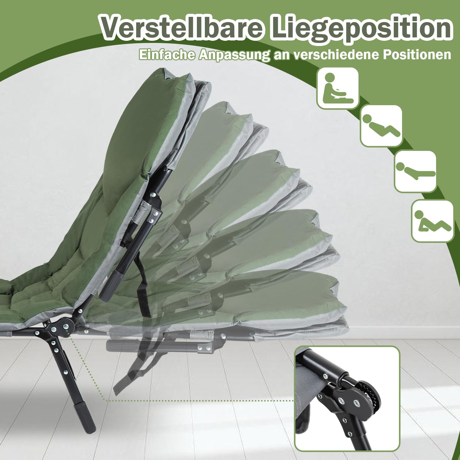 Lettino da pesca alla carpa fino a 160 kg, pieghevole, con borsa per il trasporto, 195 x 65 x 32 cm, letto da campeggio imbottito, per campeggio, pesca, spiagge, giardini, verde