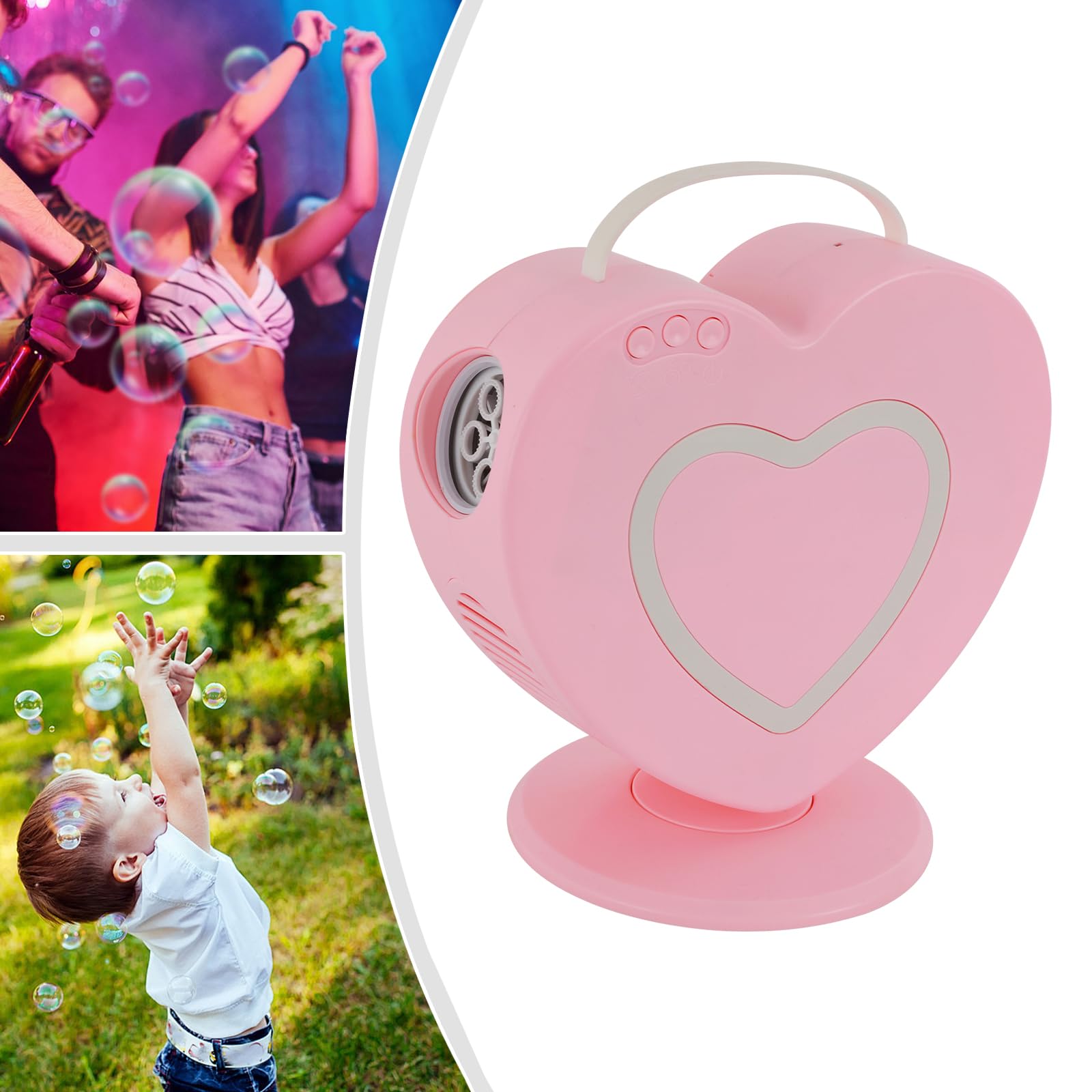 Seifenblasenmaschine in Herzform, automatische Seifenblasenmaschine, Seifenblasenmaschine mit 360° Drehung für Kinder (Pink)