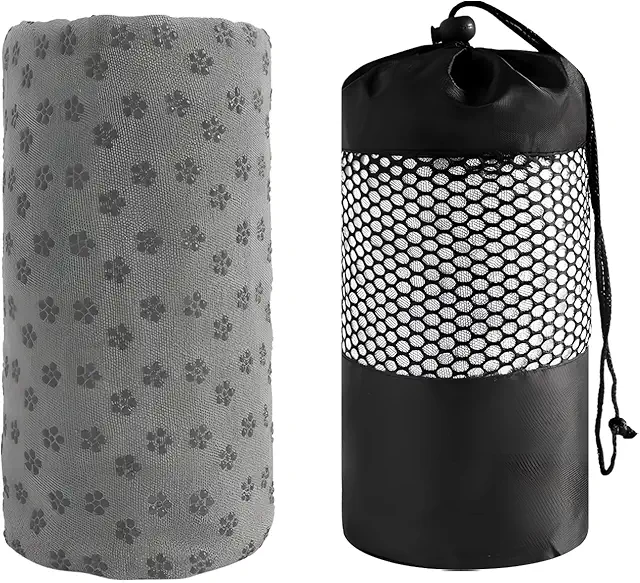 Non-Slip Yoga Towel - Quick-Drying Microfiber Mat Cover for Fitness (Grey)