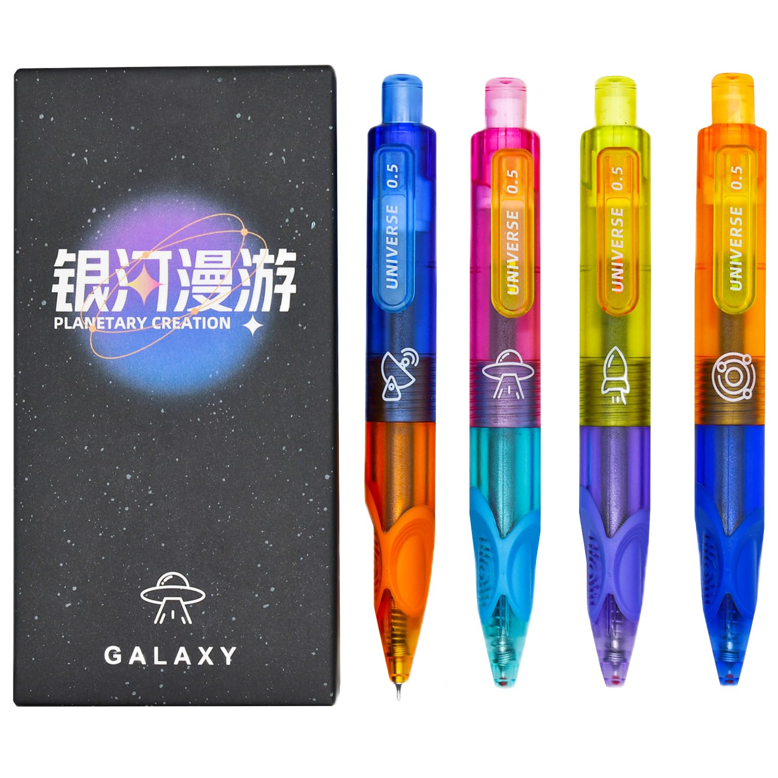 Maydahui 8 Pcs Galaxy Outer Space Mini Pocket Pens Retractable Planetary Creation Short Small Universe Space Pens Black Ink for Shcool Office Party