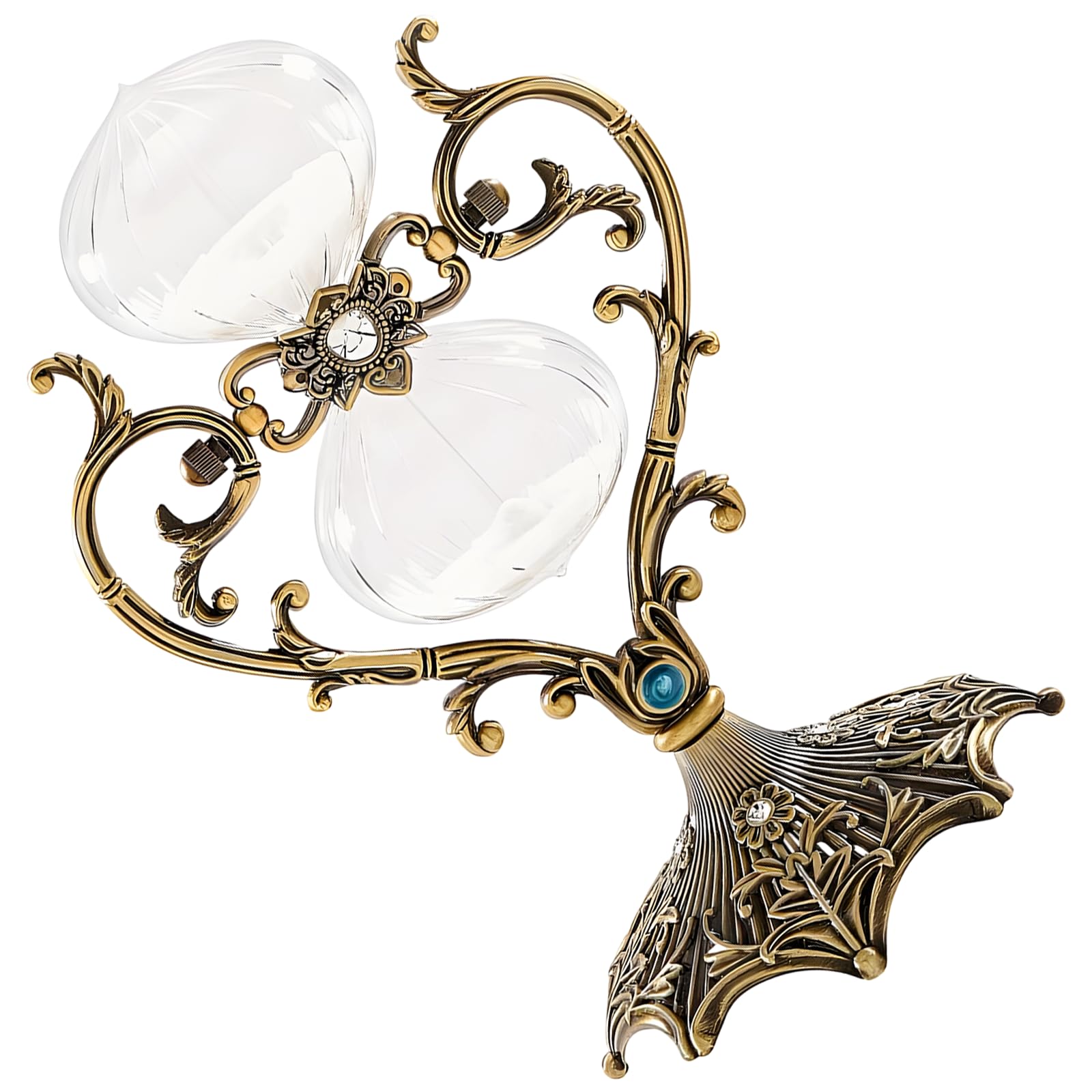 Timer piaskowy w kształcie klepsydry, 60-minutowy timer w kształcie serca z białym piaskiem, antyczna metalowa rama z brązu, 10.6 x 6.5 in / 27 x 16,5 cm, dekoracyjny mosiężny zegarek z piaskiem do