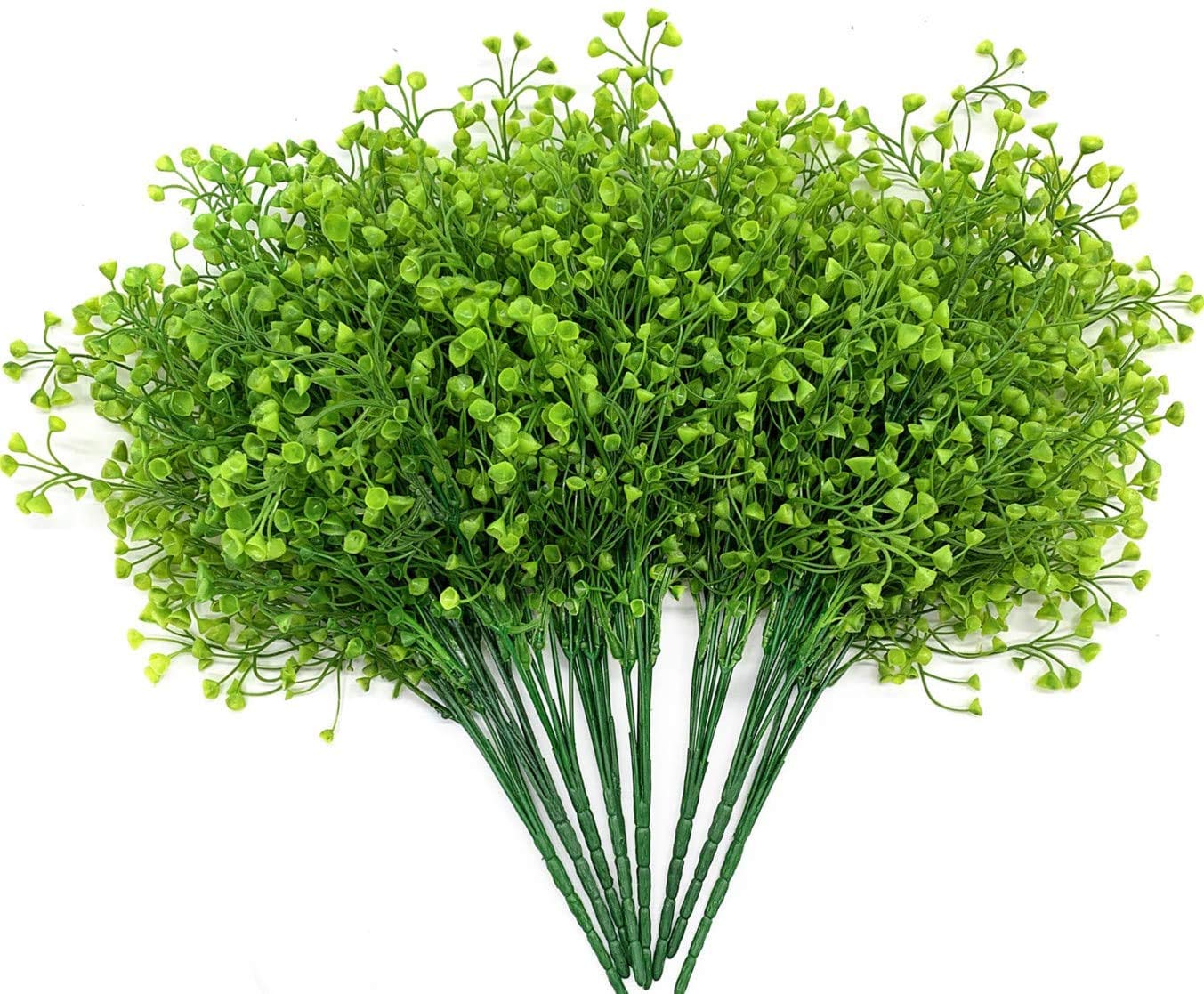 LOVENIMEN Artificial Shrubs Bushes 8 Pack, Fake Outdoor UV Resistant Plants Flowers, Faux Plastic Bell Leaves Greenery for Indoor Outside Hanging Planter Home Office Wedding Farmhouse Decor (Green)