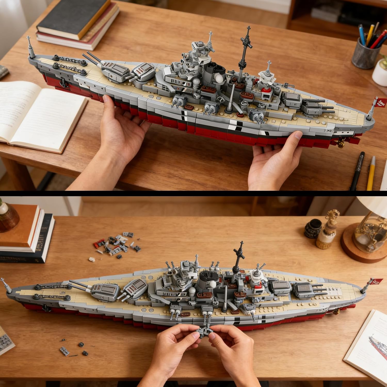 WW2 Military Bismarck Battleship Building Set, Large-Sized Warship, A Gift Compatible with Lego et for Adult Collection(2073 Pcs)