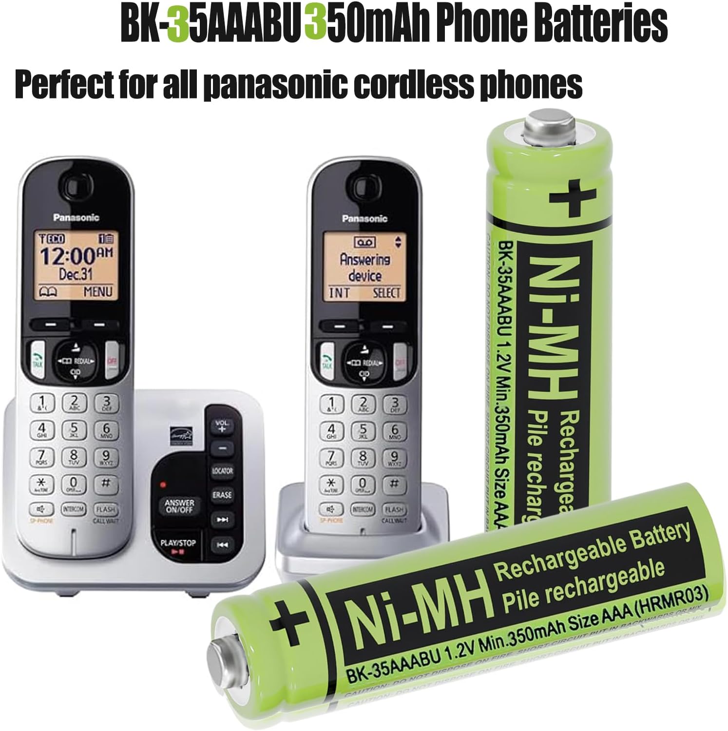 BK-35 AAABU 350mah AAA Ni-MH Rechargeable Batteries 1.2V for Panasonic Cordless Phones, Remote Controls, Electronics,8 Pack
