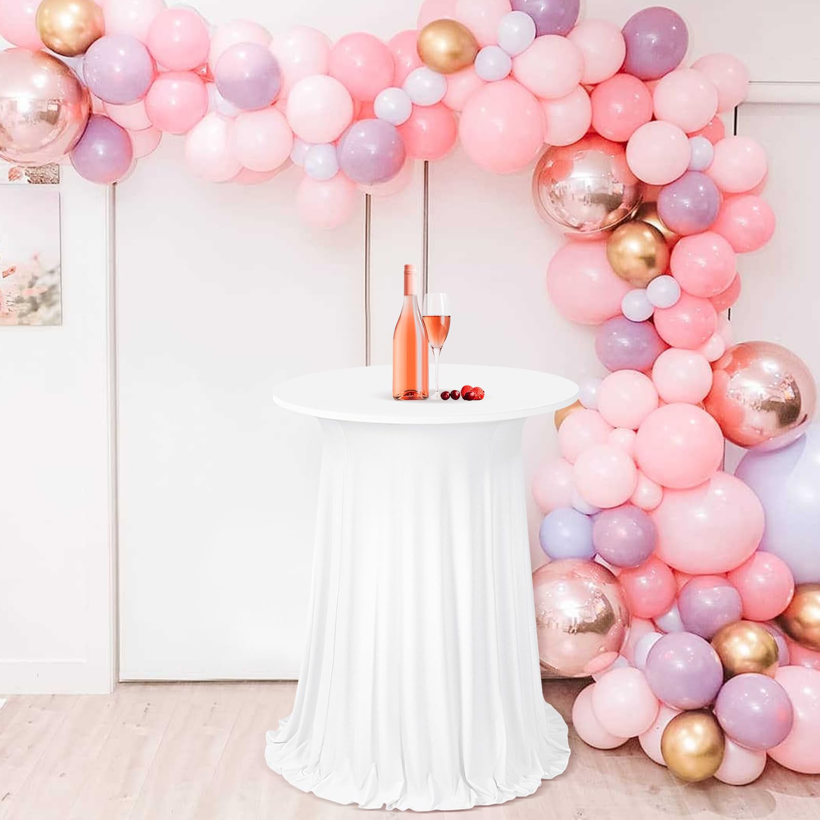 4er-Set Weiß Stehtisch Hussen Stretch mit Rock, 80 x 110 cm,schmutzabweisend, knitterfrei, waschbar, runder Stretch-Cocktail-Tischrock aus Polyester für Hochzeiten, Partys,Restaurants,Bankette