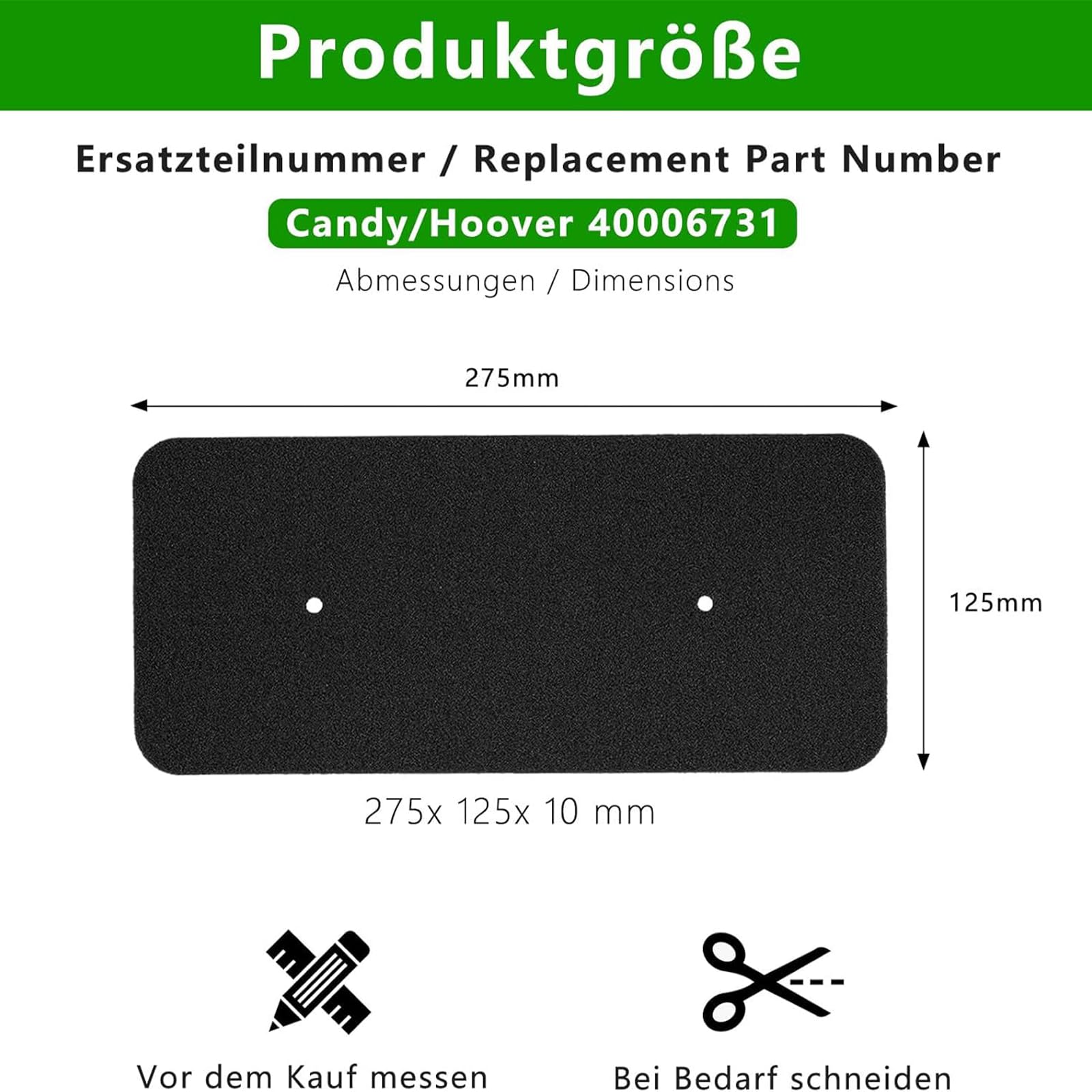 4 sztuki filtrów do suszarki, zamiennik do Hoover Candy 40006731, suszarka z pompą ciepła, filtr gąbkowy, mata filtrująca, 275 x 125 x 10 mm, do suszarek bębnowych, suszarek z pompą ciepła