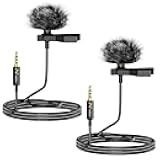 2Pcs Professional Lavalier Lapel Microphone 3.5mm Compatible With DJI Mic/Rode Wireless GO Transmitters for Smartphone Camera, Mini Mic for YouTube, Interview, Video, Broadcasters