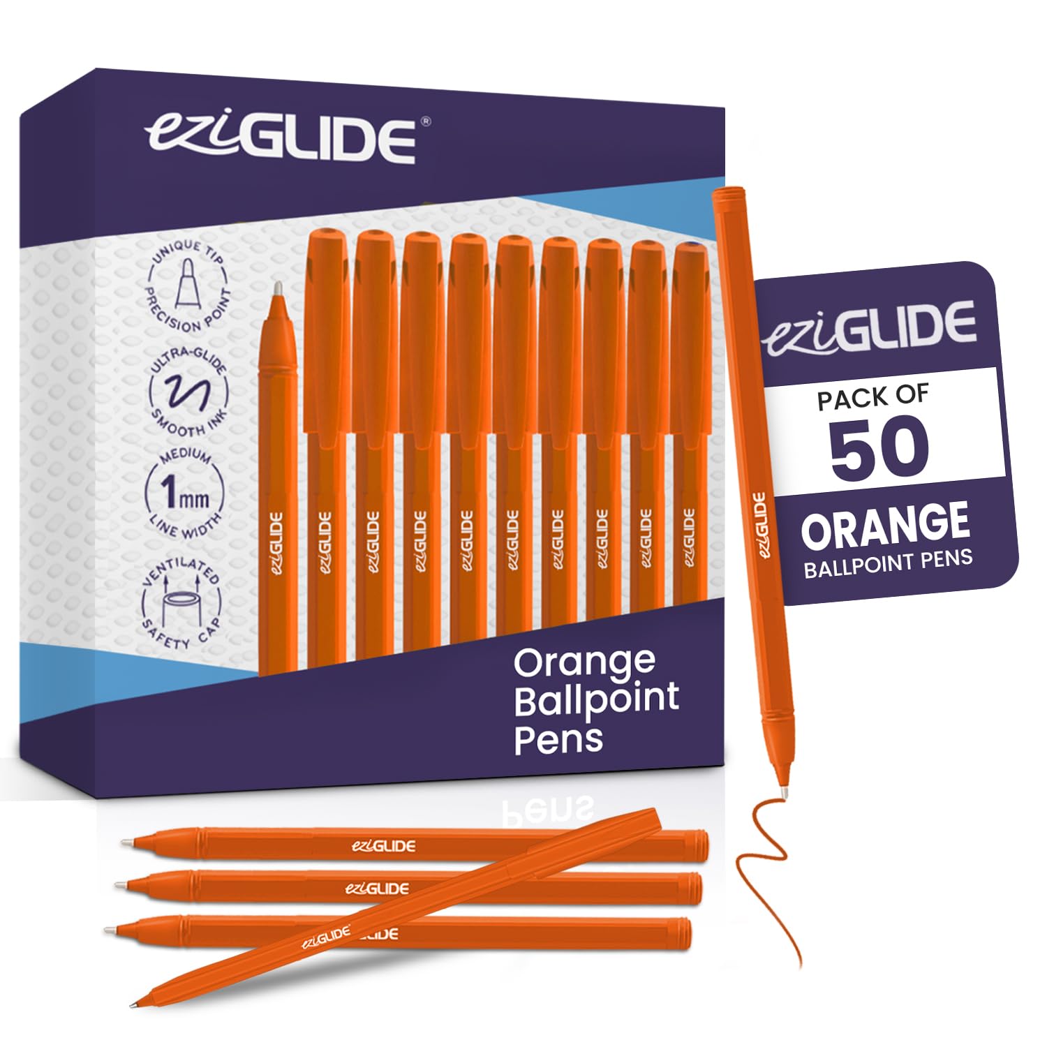 50-Pack Ballpoint Pens, Orange - Smooth Writing Action-Medium Point Nib (1.0mm), Multipack Ball Point Pen Ideal for School, Work, Home stationary