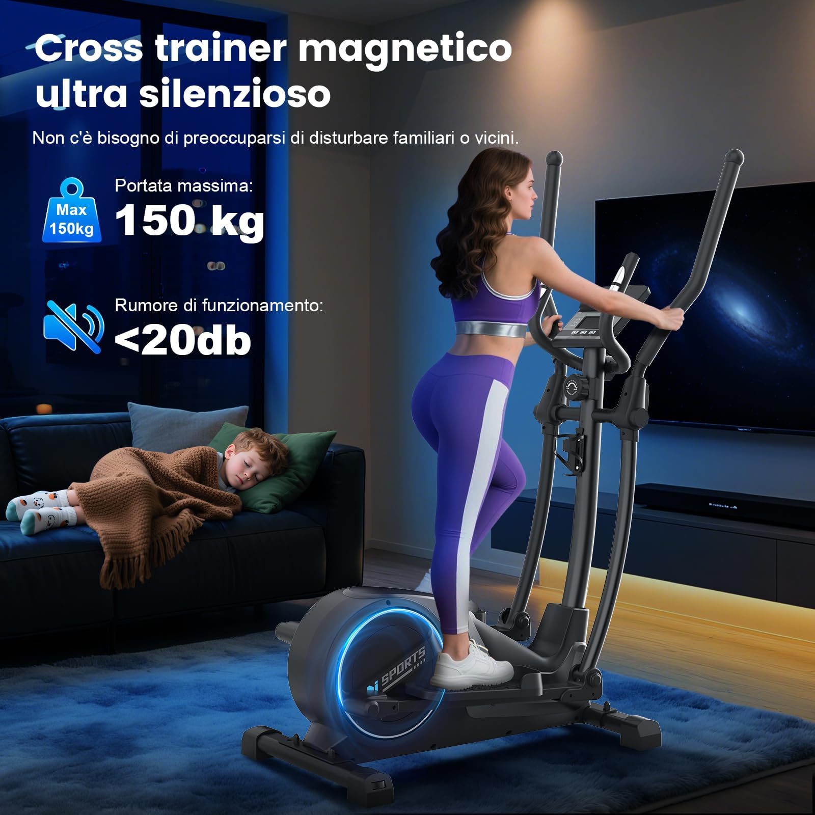 Neezee Ellittica, Ultra Silenziosa Ellittica con 16 Livelli di Magnetico Resistenza, Volano da 8 kg, Falcata da 42cm, Sensore Cardiaco e Schermo LCD, Ellittiche Professionale per Casa