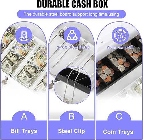 Miniatura 4 de Caja de efectivo con cerradura de combinación, caja de dinero de metal con bandeja para efectivo, caja fuerte con cerradura, 4 ranuras para