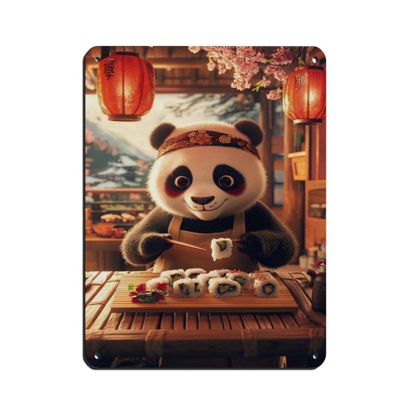 Lxwnze 30L X 40W Cm Cute Panda Sushi Chef Wall Tin Sign Vintage Metal Pub Club Cafe Bar Home Wall Art Decoration Poster Retro 12X16inch(30X40cm)