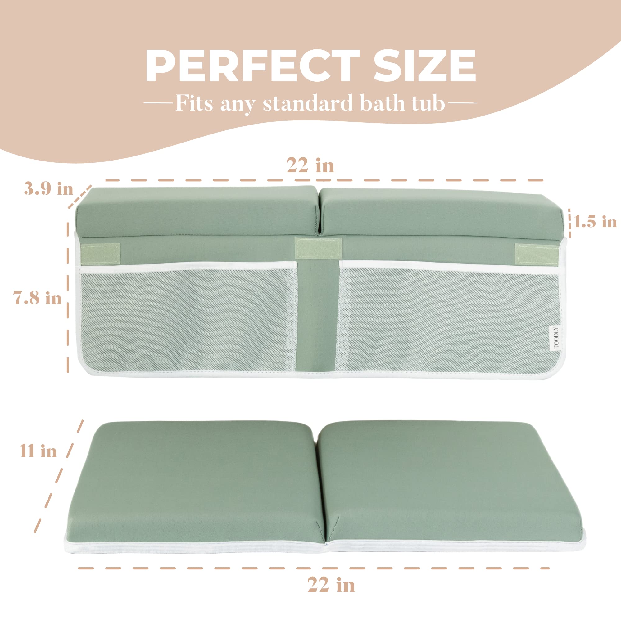 Baby Bath Kneeler and Elbow Rest Pad Set - Thickest Bathtub Kneeler Pad with Memory Foam and Bath Toys Organizer - Ideal Bath Kneeling Pad for Bathing Baby - Relieve your Knees and Elbows (Green)