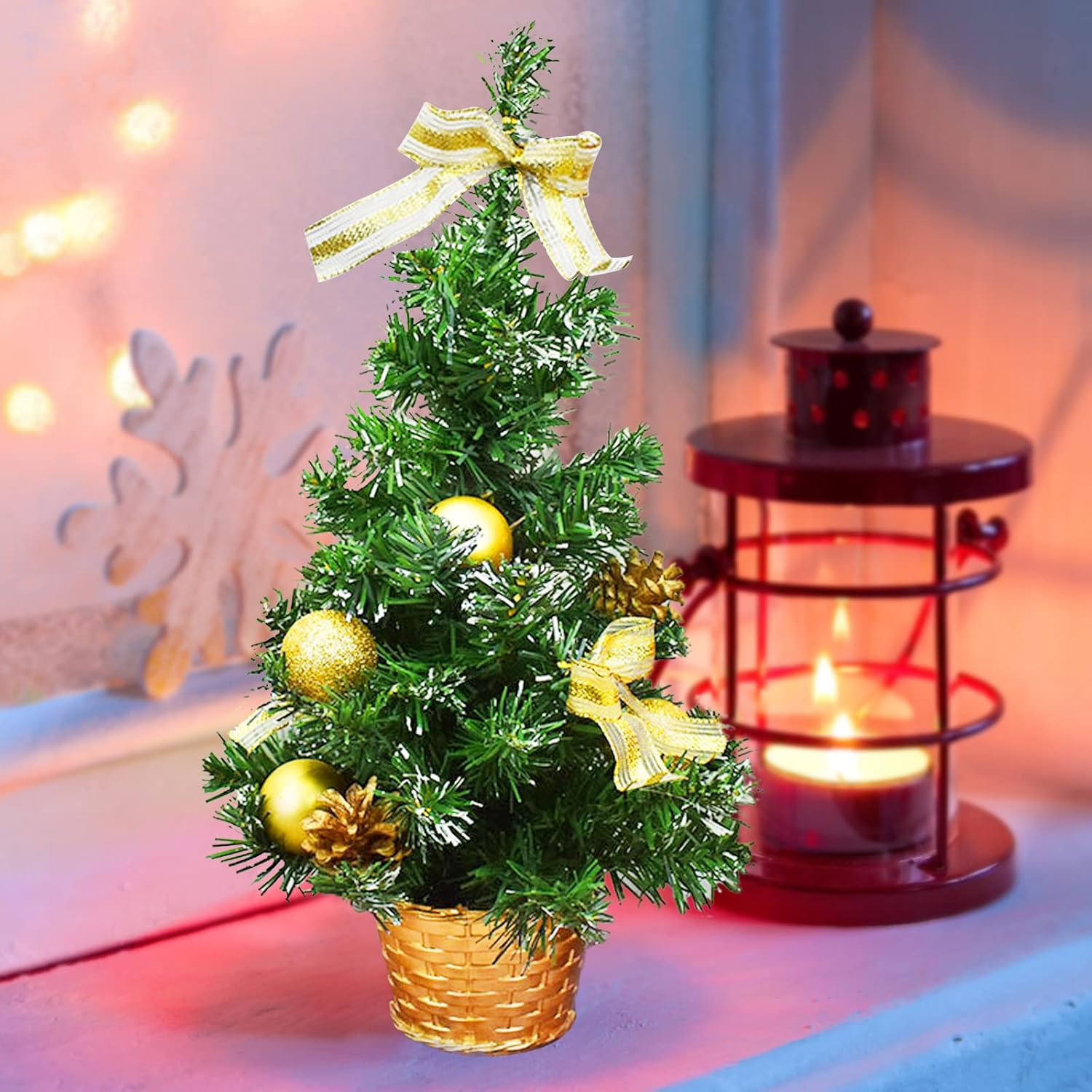 LIROPAU 40cm Small Christmas Tree,Tabletop Mini Christmas Tree Set