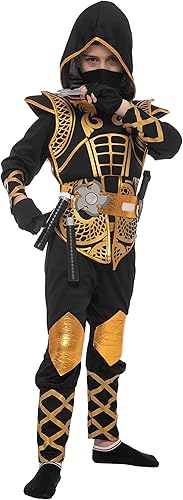 Miniatura 5 de Spooktacular Creations Disfraz de ninja dorado para niños, disfraz de Halloween, Oro