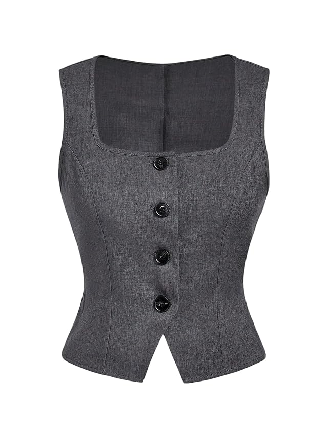SweatyRocks Womens Sleeveless Blazer Vest Dressy Scoop Neck Button Down Suit Tank Tops