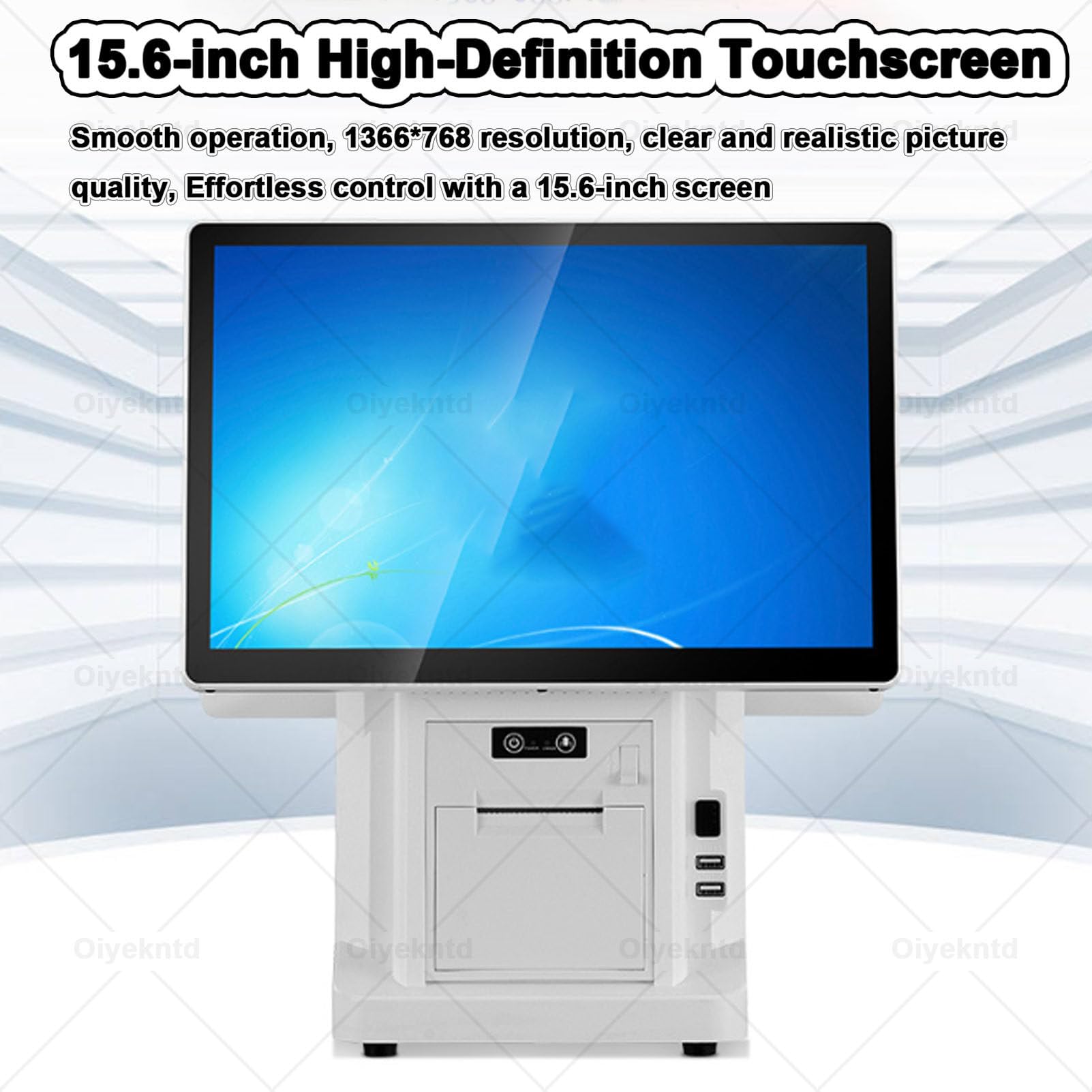 Registratore di cassa POS per piccole imprese, registratore di cassa multifunzione con doppio schermo touch da 15,6", stampante termica integrata da 58/80 mm, registratore SingleScreen-4G64G80mm
